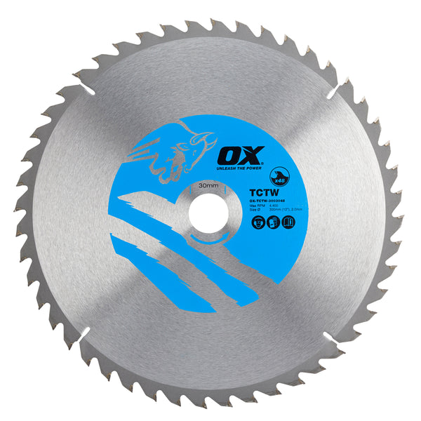 OX Tools OX-TCTW-3003048 Wood Cutting Circular Saw Blade 300/30mm, 48 Teeth ATB