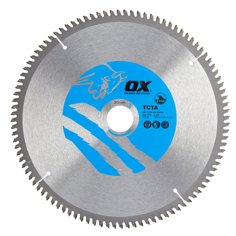 OX Tools OX-TCTA-25030100 Alu/Plastic/Laminate Cutting Circular Saw Blade 250/30mm, 100 Teeth TCG