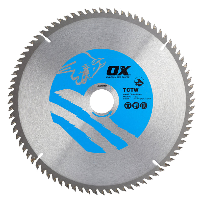 OX Tools OX-TCTW-2353080 Wood Cutting Circular Saw Blade 235/30mm, 80 Teeth ATB