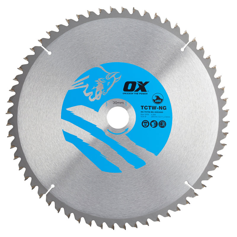OX Tools OX-TCTW-NG-3053060 Wood Cutting Negative Rake Circular Saw Blade 305/30mm, 60 Teeth ATB