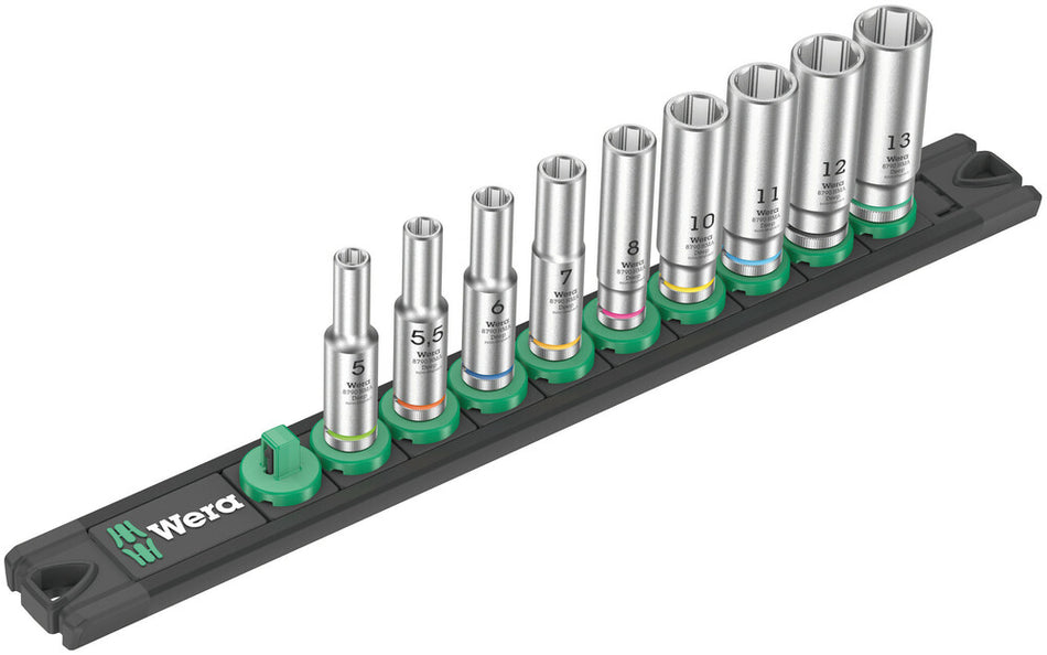 Wera 05005410001 Magnetic socket rail A Deep 1 socket set, 1/4" drive, 9 pieces