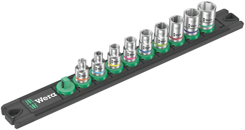 Wera 05005420001 Magnetic socket rail A Imperial 1 Zyklop socket set, 1/4" drive, imperial, 9 pieces