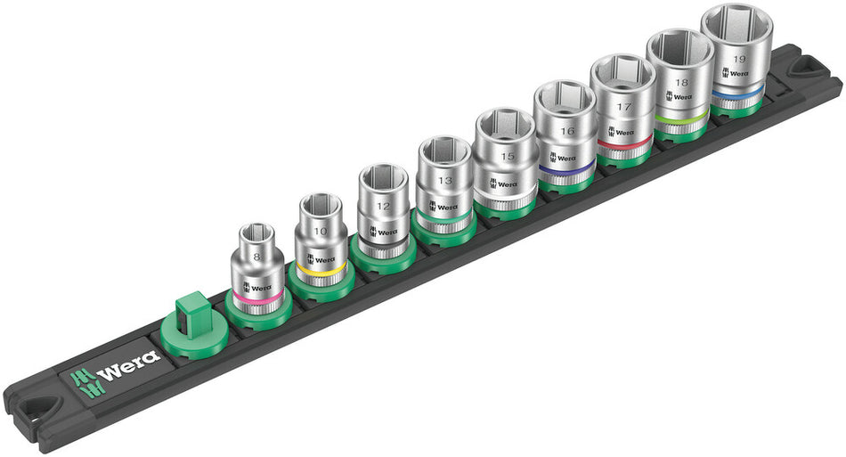 Wera 05005430001 Magnetic socket rail B 4 Zyklop socket set, 3/8" drive, 9 pieces