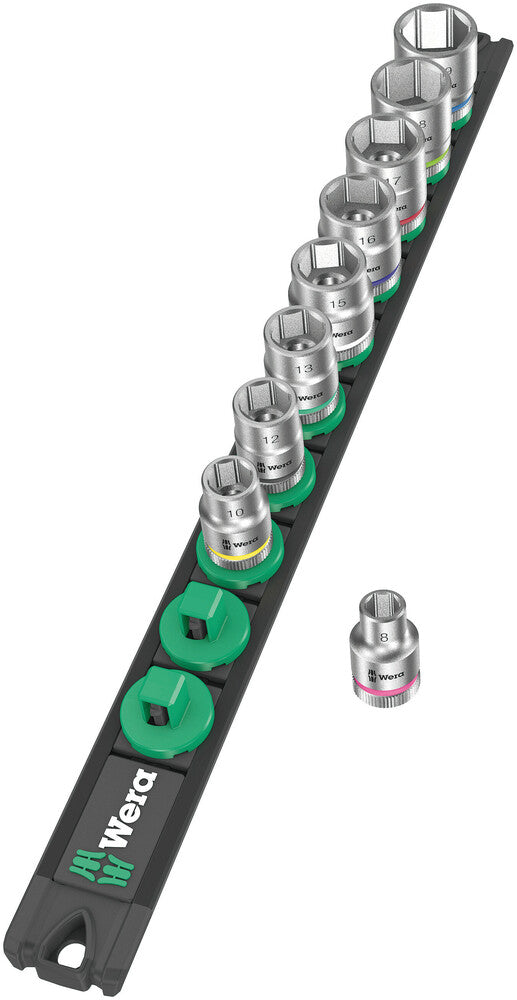 Wera 05005430001 Magnetic socket rail B 4 Zyklop socket set, 3/8" drive, 9 pieces