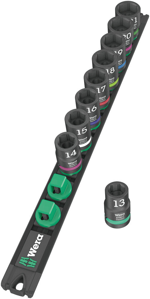 Wera 05005490001 Magnetic socket rail C Impaktor 1 socket set, 1/2" drive, 9 pieces